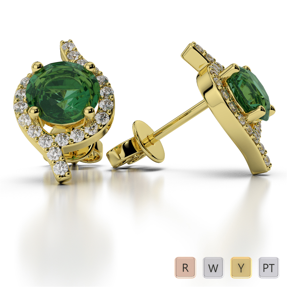 Prong Set Emerald Earrings With Diamond in Gold / Platinum ATZER-0481