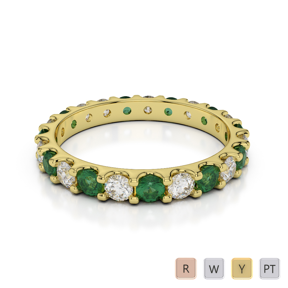 2.5MM Claw Set Emerald Full Eternity Ring With Diamond in Gold / Platinum ATZR-0383
