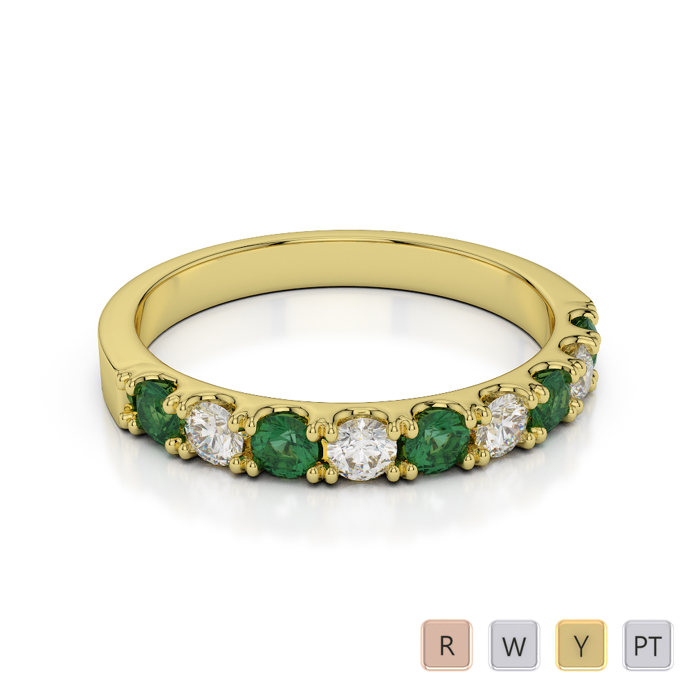 2.5 MM Claw Set Diamond & Emerald Half Eternity Ring in Gold / Platinum ATZR-0402
