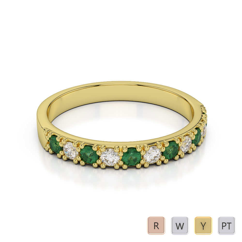 3 MM Round Cut Diamond & Emerald Half Eternity Ring in Gold / Platinum ATZR-0408