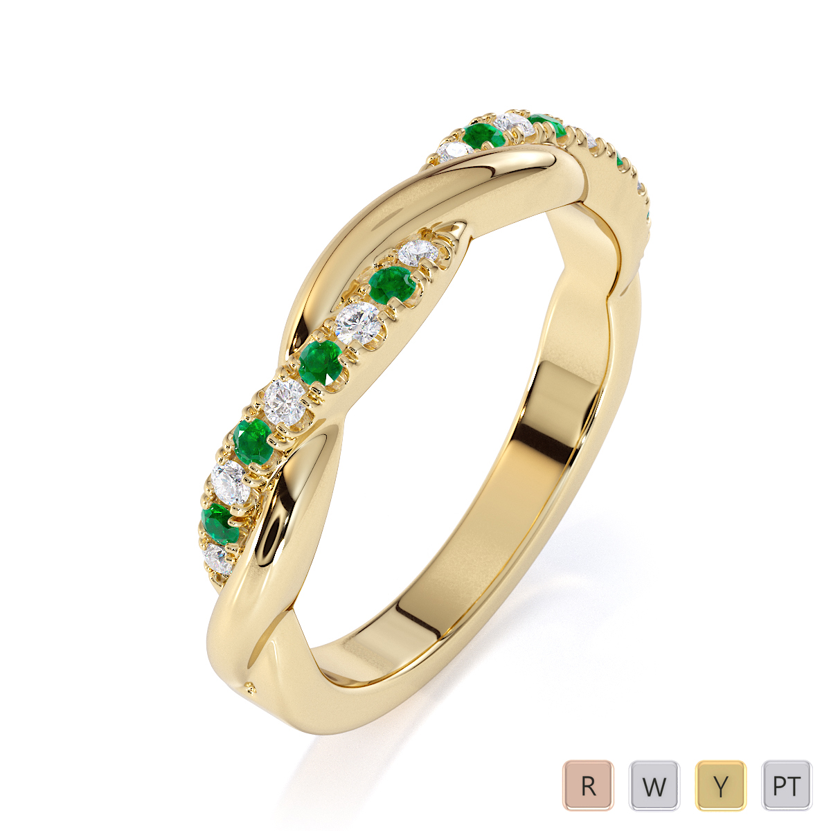 Prong Set Emerald Half Eternity Ring With Diamond in Gold / Platinum ATZR-0447