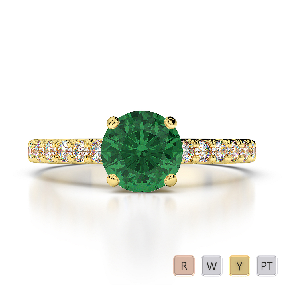Round Cut Emerald & Diamond Engagement Ring in Gold / Platinum ATZR-0199