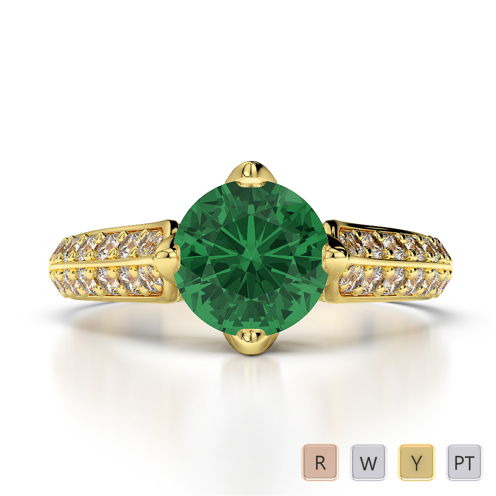 Round Cut Diamond Engagement Ring With Emerald in Gold / Platinum ATZR-0203