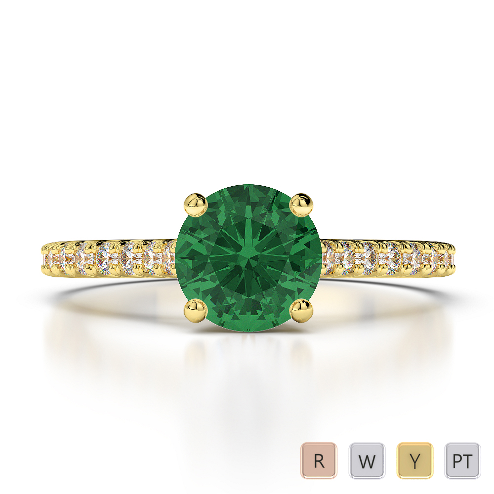 Round Cut Diamond and Emerald Engagement Ring in Gold / Platinum ATZR-0211