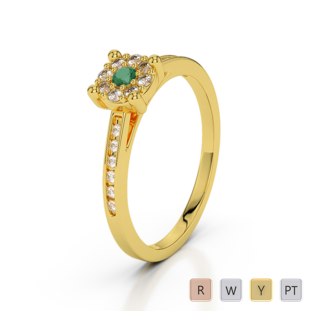 Round Cut Emerald and Diamond Engagement Ring in Gold / Platinum ATZR-0225