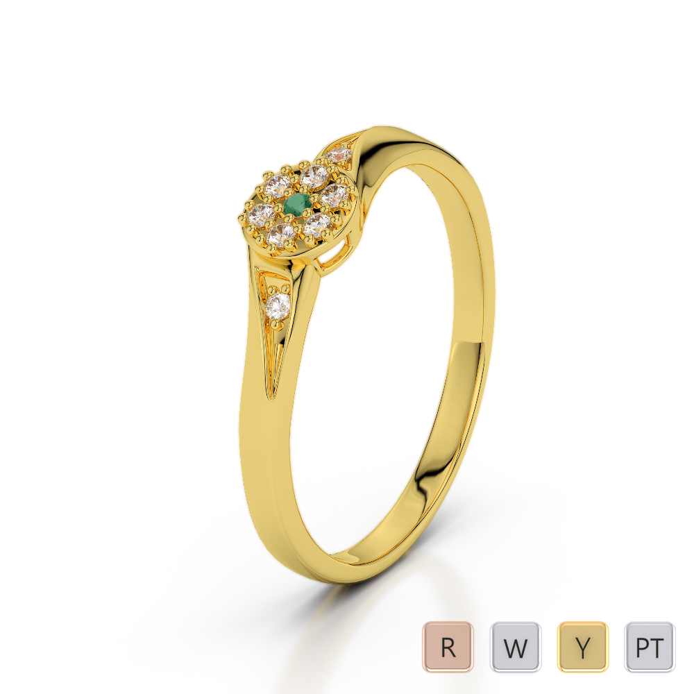 Nine Stone Emerald & Diamond Engagement Ring in Gold / Platinum ATZR-0230