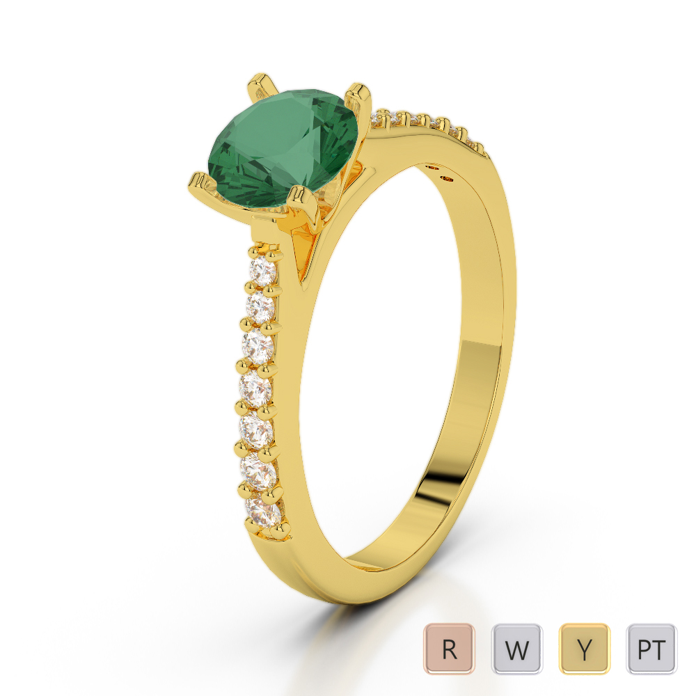 Round Cut Emerald & Diamond Engagement Ring in Gold / Platinum ATZR-0277
