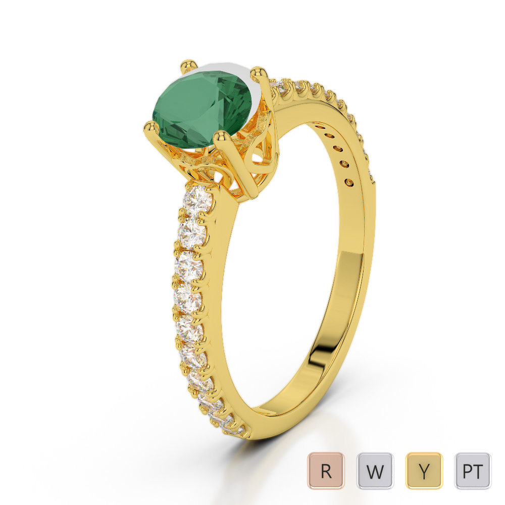 Prong Set Emerald Engagement Ring With Diamond in Gold / Platinum ATZR-0285