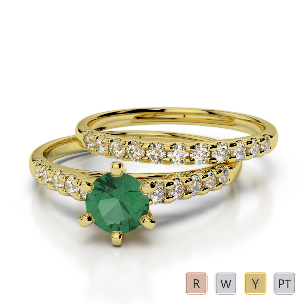 Claw Set Diamond and Emerald Bridal Set Ring in Gold / Platinum ATZR-0308