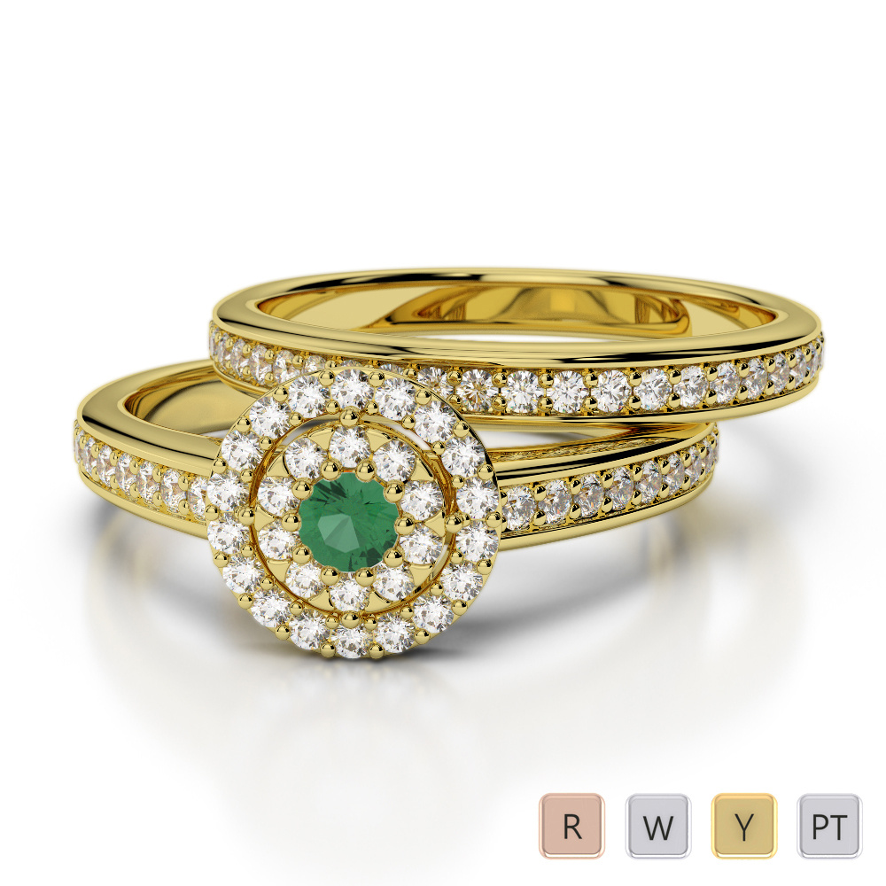 Prong Set Bridal Set Ring With Emerald & Diamond 0321