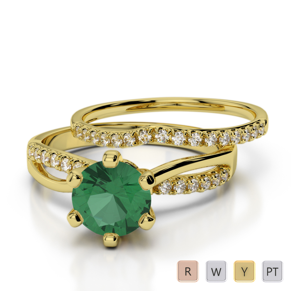 Scallop Set Emerald and Diamond Bridal Set Ring in Gold / Platinum ATZR-0334