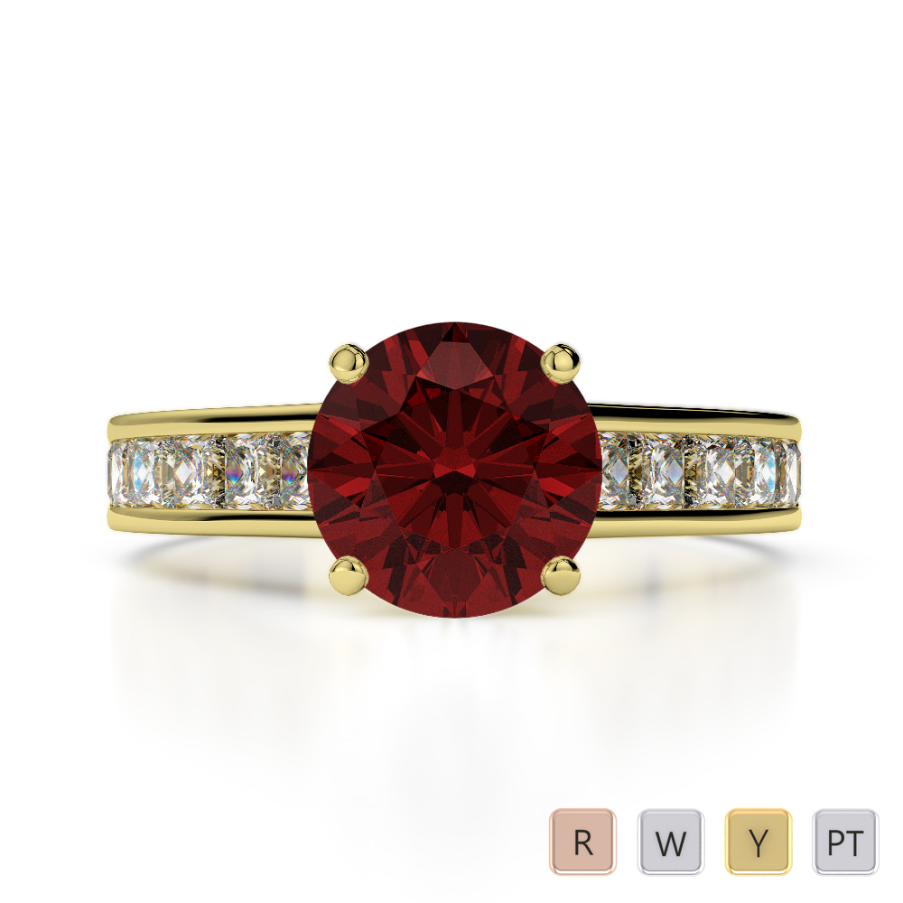Round Cut Garnet and Princess Diamond Engagement Ring in Gold / Platinum ATZR-0222