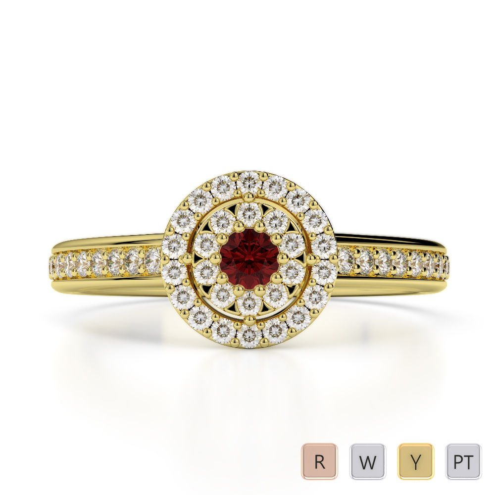 Round Cut Garnet Engagement Ring With Diamond in Gold / Platinum ATZR-0250