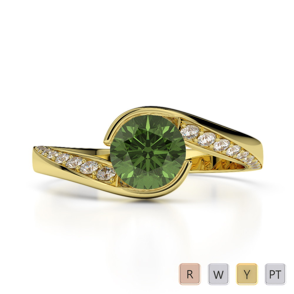Bezel Set Green Tourmaline & Prong Set Diamond Engagement Ring in Gold / Platinum ATZR-0267