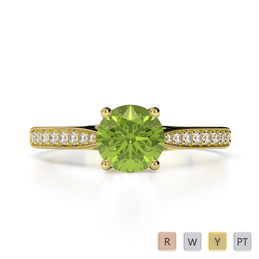 Round Cut Peridot Engagement Ring With Diamond in Gold / Platinum ATZR-0284