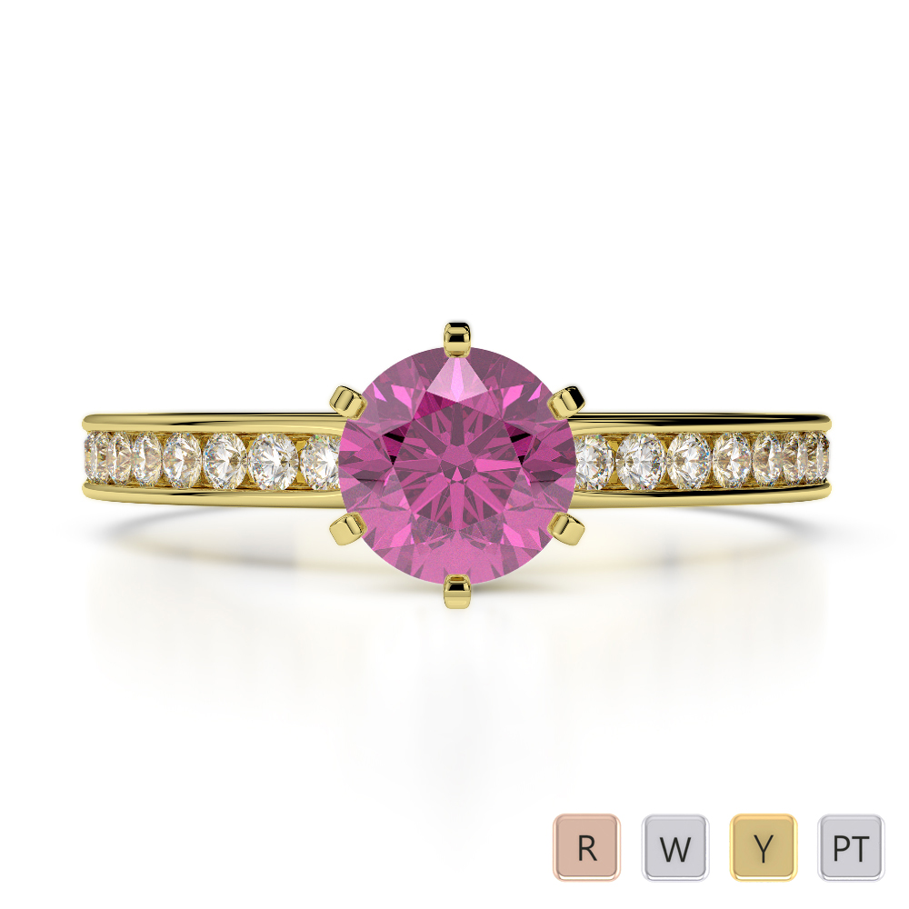 Prong Set Pink Sapphire and Channel Set Diamond Engagement Ring in Gold / Platinum ATZR-0212