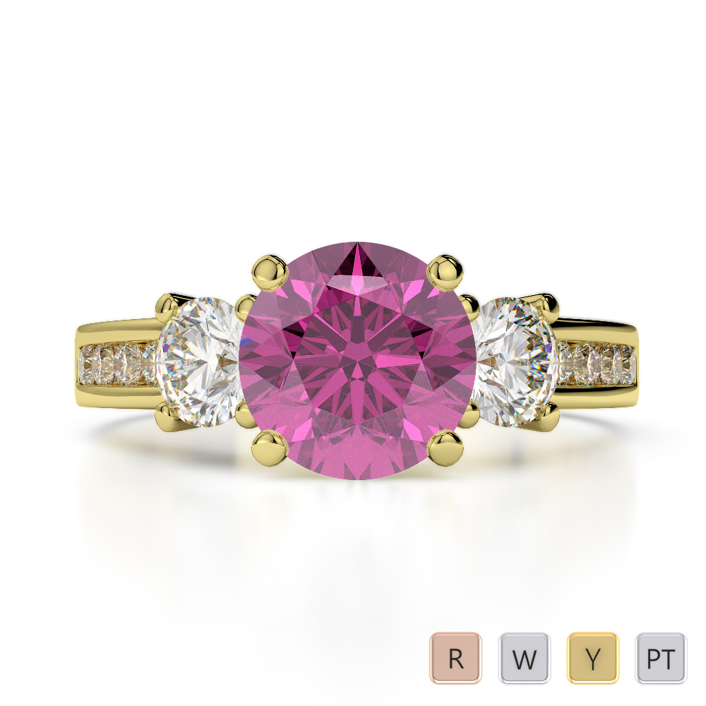 Round Cut Diamond & Pink Sapphire Engagement Ring in Gold / Platinum ATZR-0216