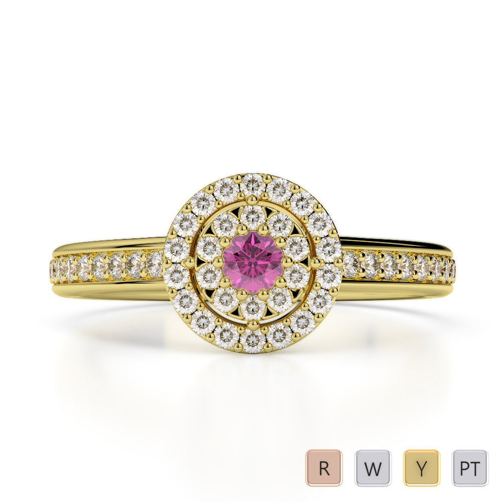 Round Cut Pink Sapphire Engagement Ring With Diamond in Gold / Platinum ATZR-0250