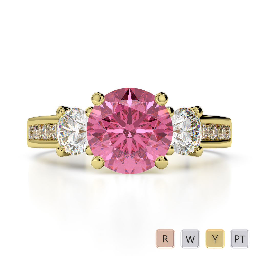 Round Cut Diamond & Pink Tourmaline Engagement Ring in Gold / Platinum ATZR-0216
