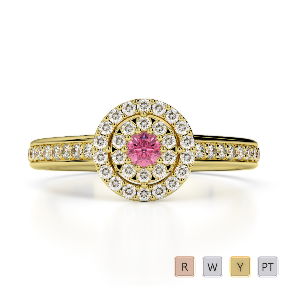 Round Cut Pink Tourmaline Engagement Ring With Diamond in Gold / Platinum ATZR-0250