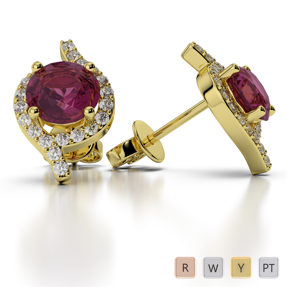 Prong Set Ruby Earrings With Diamond in Gold / Platinum ATZER-0481