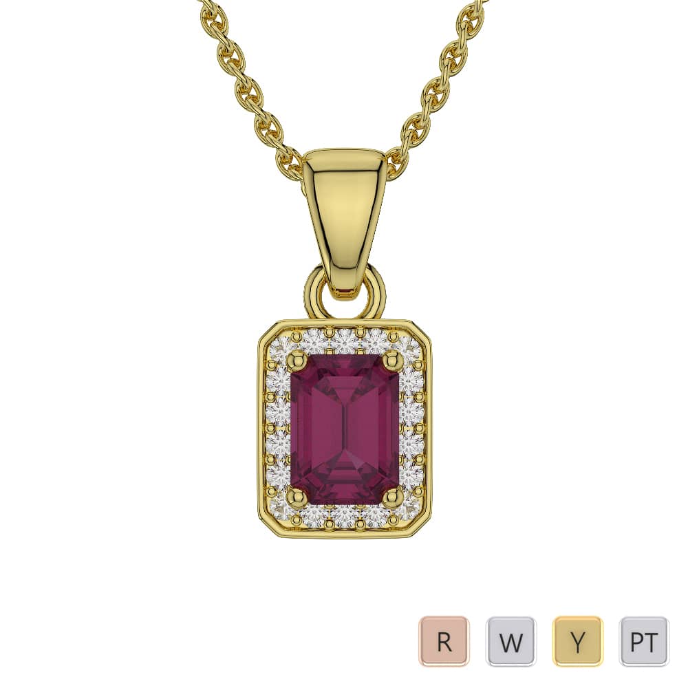 Ruby Necklaces With Round Cut Diamond in Gold / Platinum ATZNK-0561