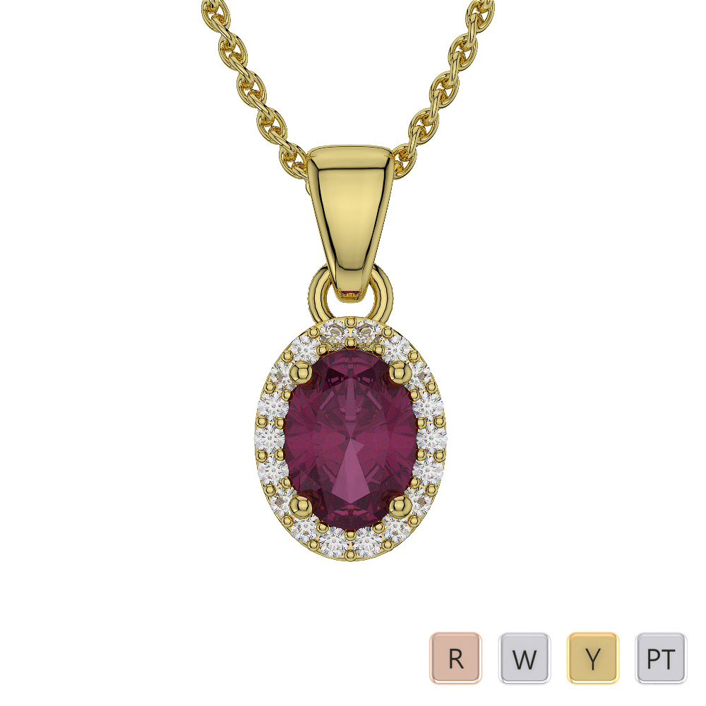 Oval Shape Ruby & Round Cut Diamond Necklaces 0570