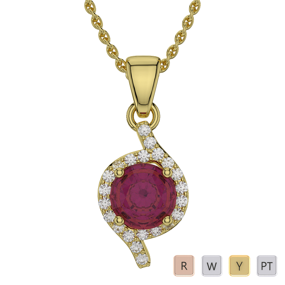 Prong Set Ruby Necklaces With Diamond in Gold / Platinum ATZNK-0574