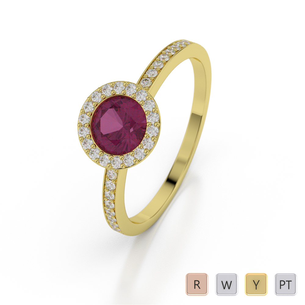 Round Shape Ruby and Diamond Engagement Ring in Gold / Platinum ATZR-0053