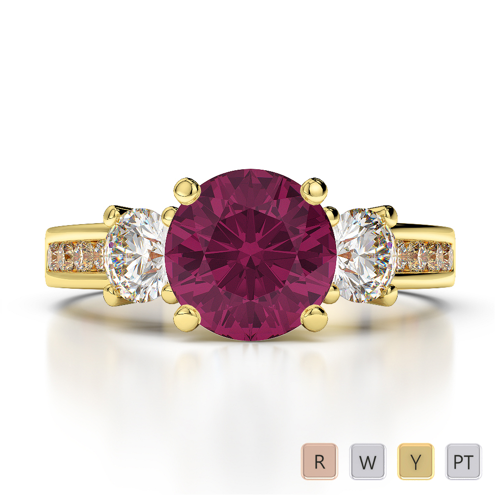 Round Cut Diamond & Ruby Engagement Ring in Gold / Platinum ATZR-0216