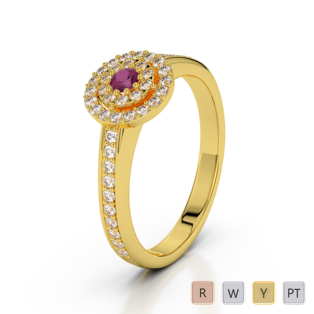 Round Cut Ruby Engagement Ring With Diamond in Gold / Platinum ATZR-0250