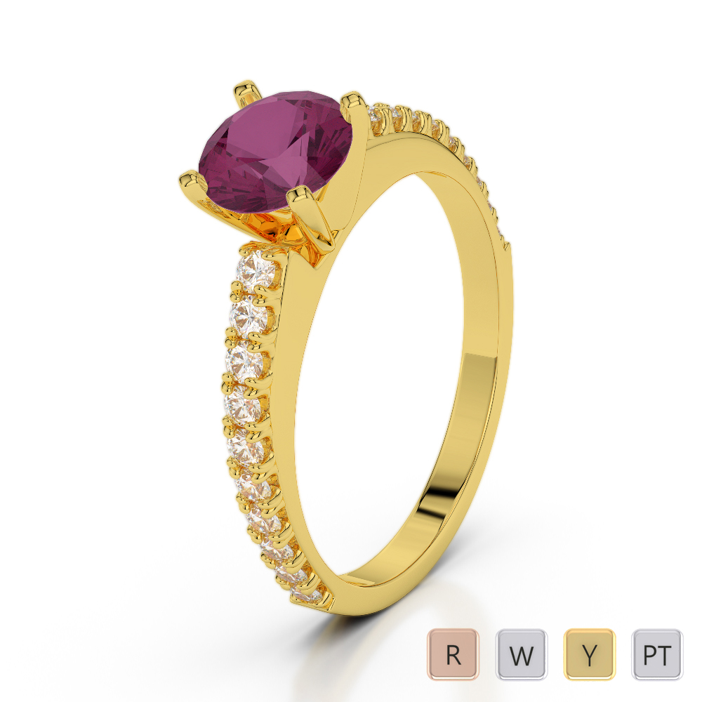 Round Cut Ruby Engagement Ring With Diamond in Gold / Platinum ATZR-0286