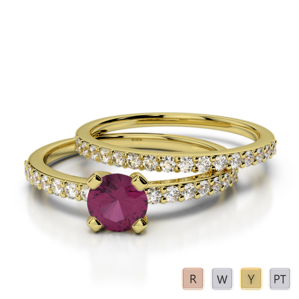 4 Prong Set Ruby Bridal Set Ring With Diamond 0301