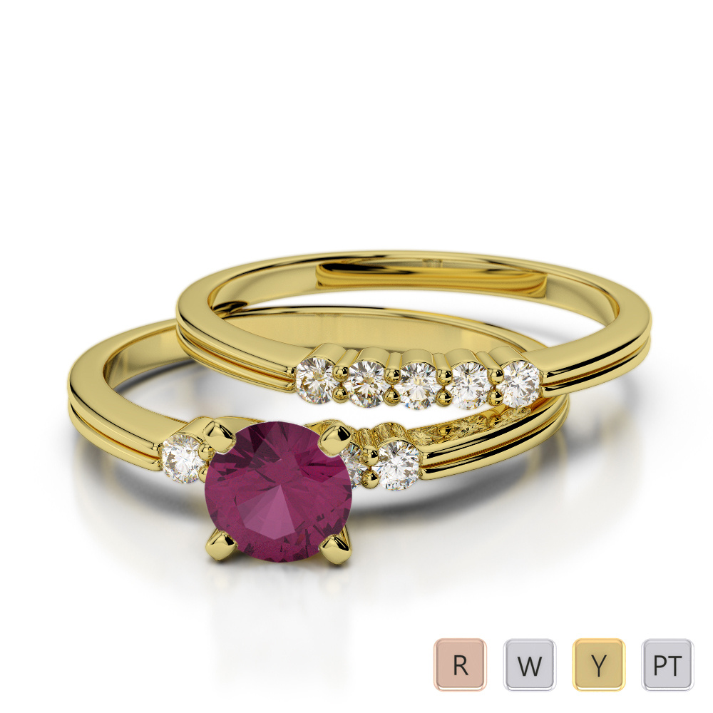 10 Stone Prong Set Diamond & Ruby Bridal Set Ring 0313
