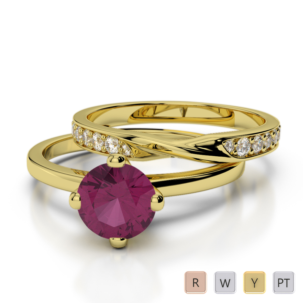 13 Stone Solitaire Ruby and Diamond Bridal Set Ring in Gold / Platinum ATZR-0337
