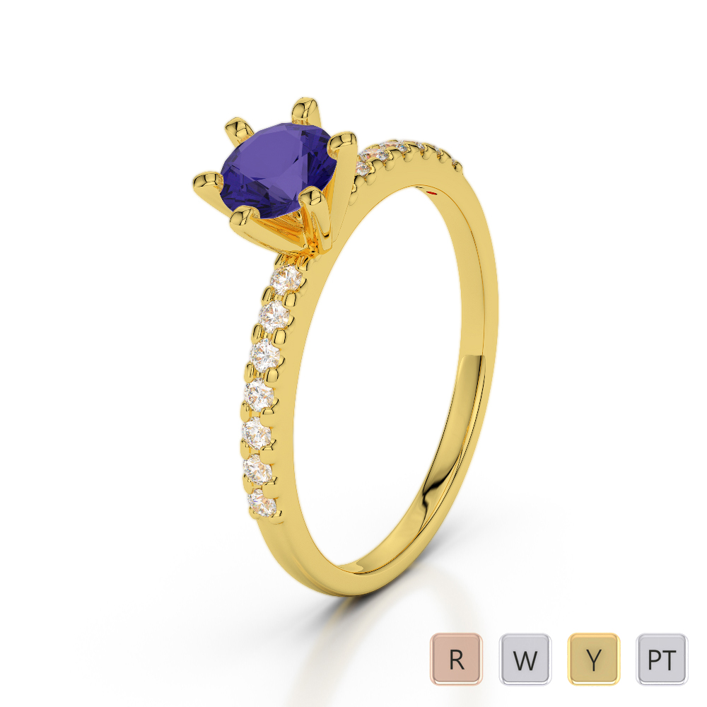 Six Claw Set Tanzanite & Diamond Engagement Ring in Gold / Platinum ATZR-0234