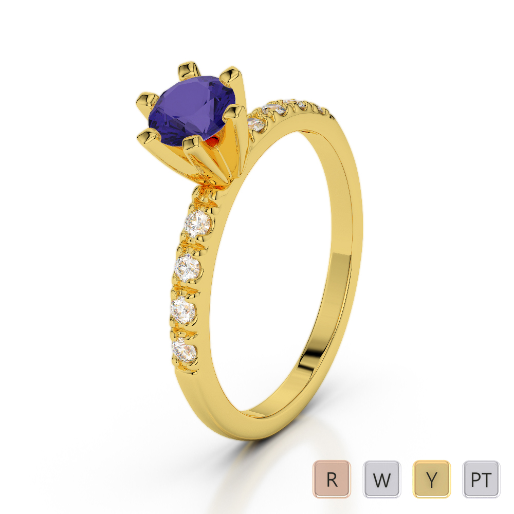6 Prong Set Tanzanite and Diamond Engagement Ring in Gold / Platinum ATZR-0238