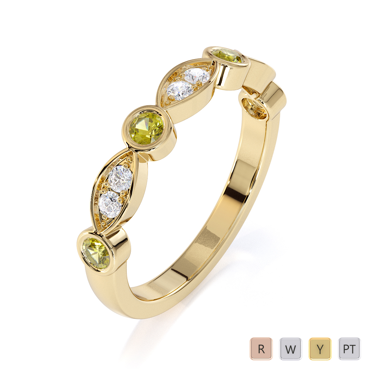 Round Cut Yellow Sapphire and Diamond Half Eternity Ring in Gold / Platinum ATZR-0435