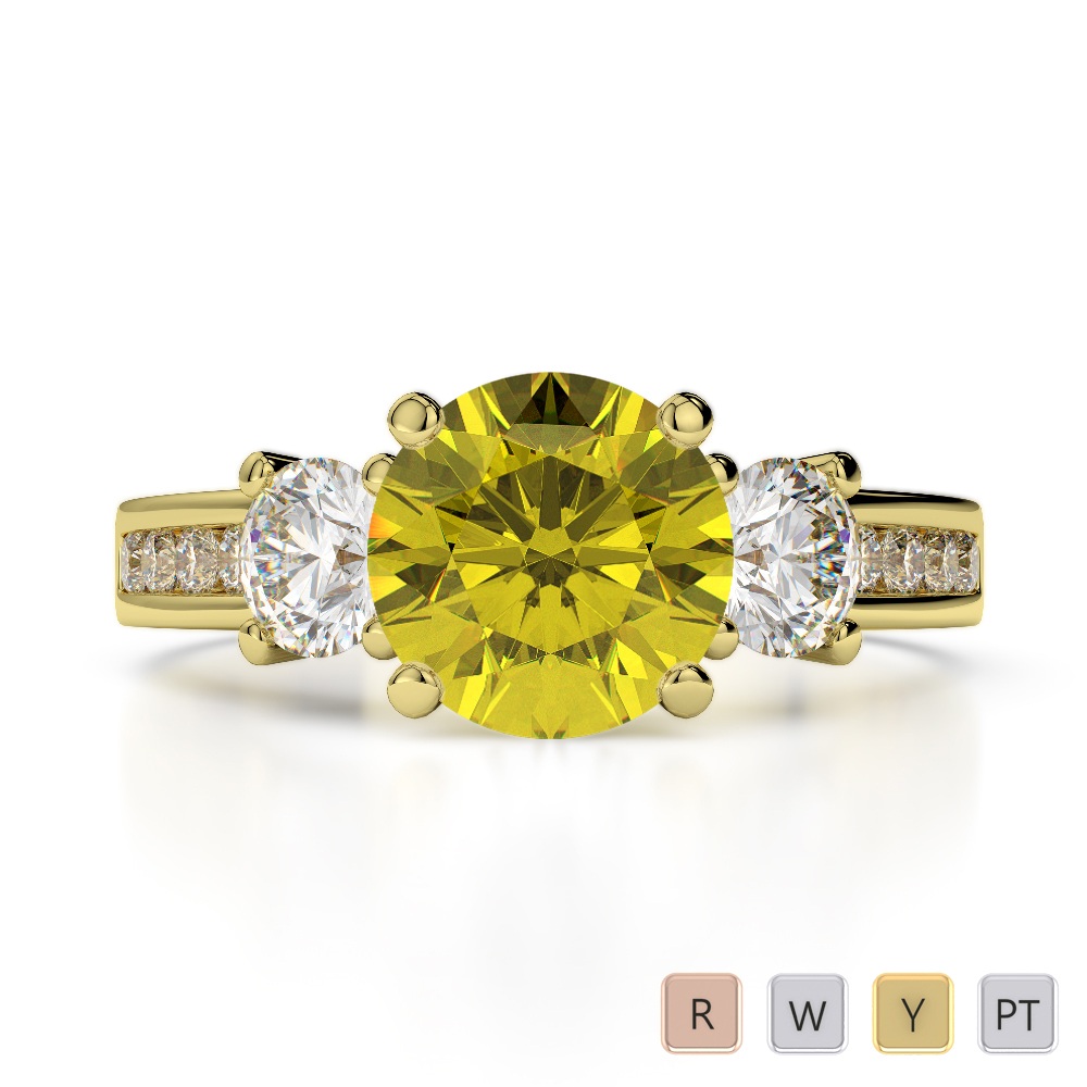 Round Cut Diamond & Yellow Sapphire Engagement Ring in Gold / Platinum ATZR-0216