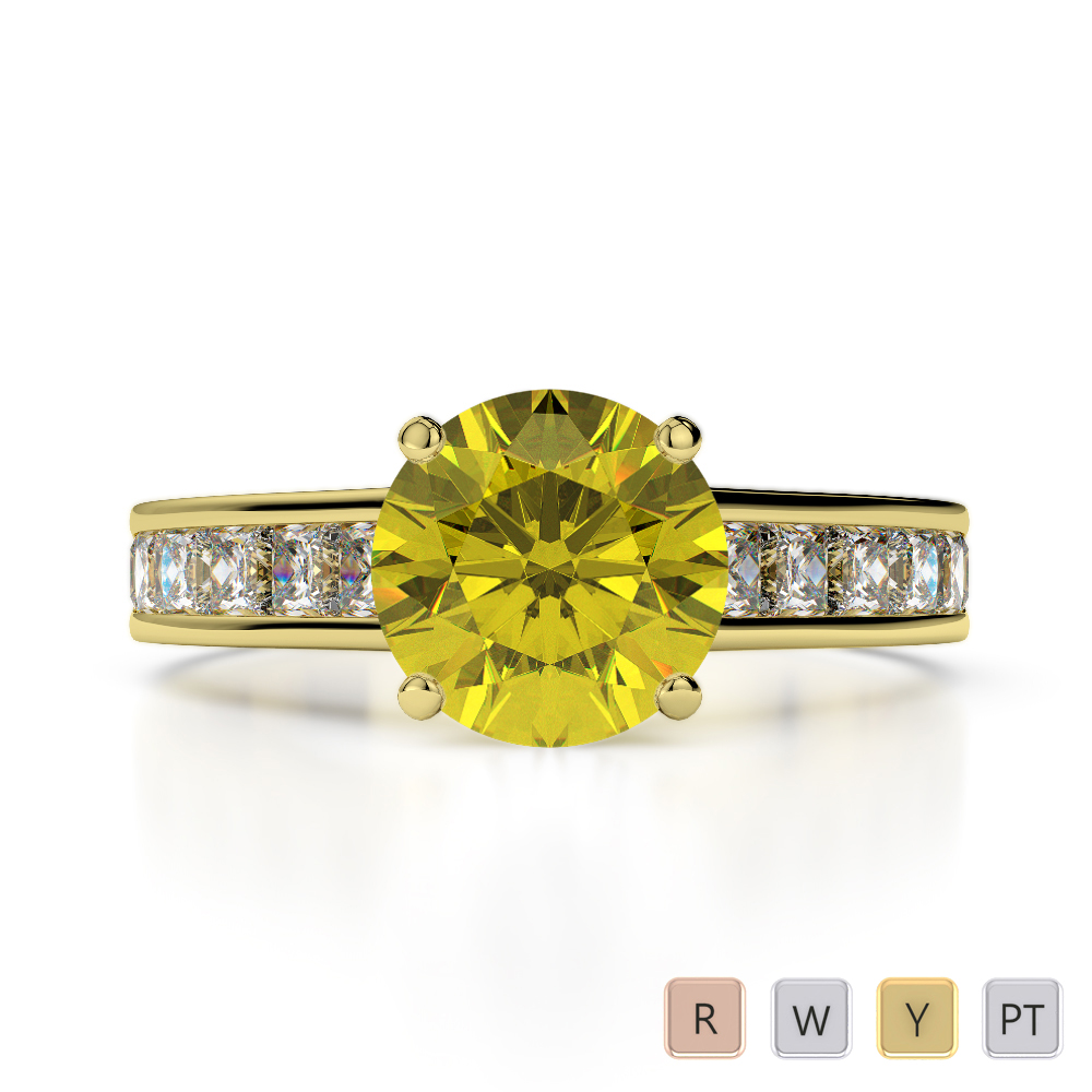 Round Cut Yellow Sapphire and Princess Diamond Engagement Ring in Gold / Platinum ATZR-0222
