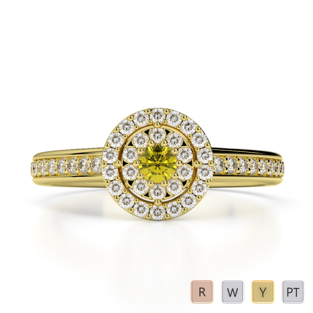 Round Cut Yellow Sapphire Engagement Ring With Diamond in Gold / Platinum ATZR-0250