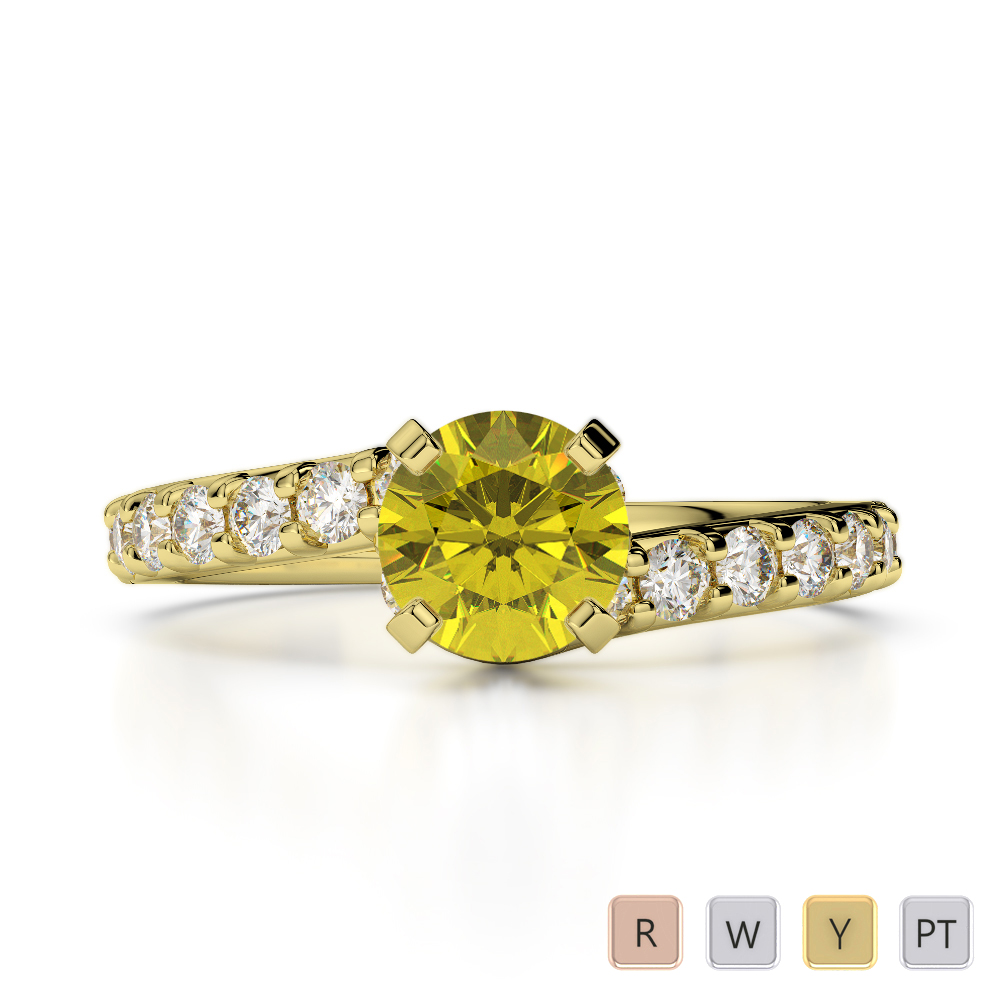 4 Prong Set Yellow Sapphire Engagement Ring With Diamond in Gold / Platinum ATZR-0259