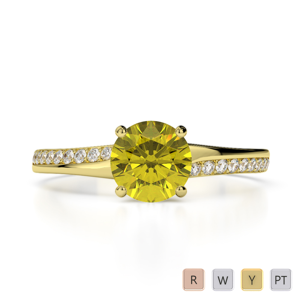 Prong Set Yellow Sapphire Engagement Ring With Diamond in Gold / Platinum ATZR-0265